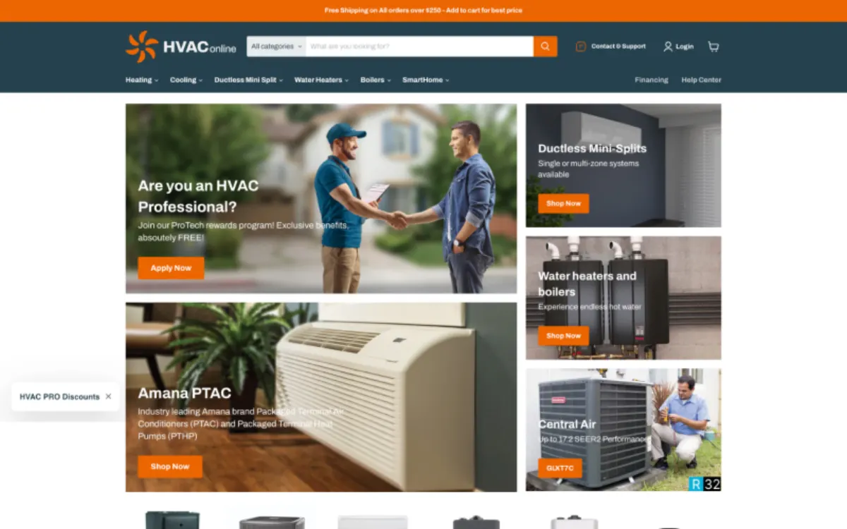 HVAC Online ecommerce storefront